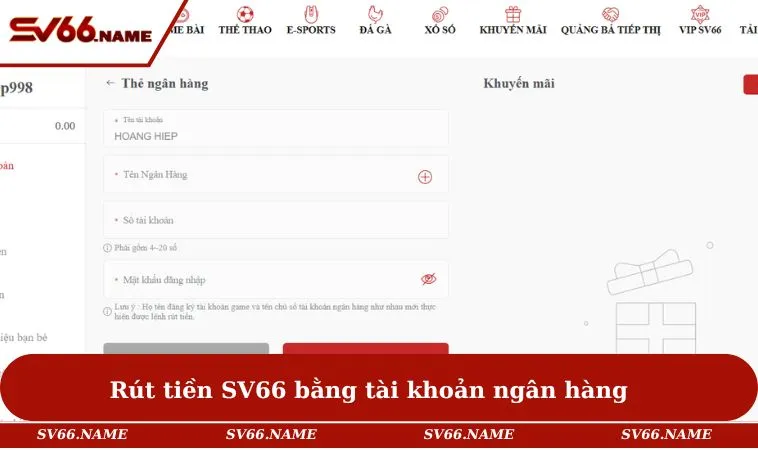 Rút tiền SV66 1 Rút tiền SV66 bằng tài khoản ngân hàng